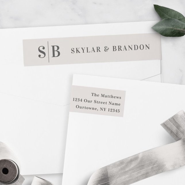 Simple Solid Colour Off-White Wedding Monogrammed Wrap Around Label (Creator Uploaded)