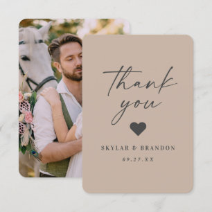 Simple Solid Colour Taupe Beige Photo Wedding Thank You Card
