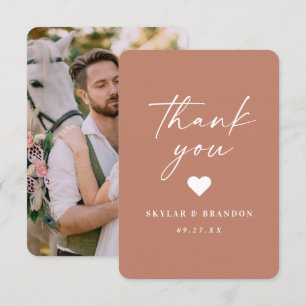 Simple Solid Colour Terracotta Clay Photo Wedding Thank You Card