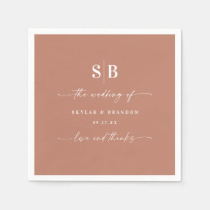 Simple Solid Colour Terracotta Monogrammed Wedding Napkin