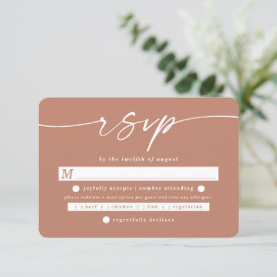 Simple Solid Colour Terracotta Wedding Meal Choice RSVP Card