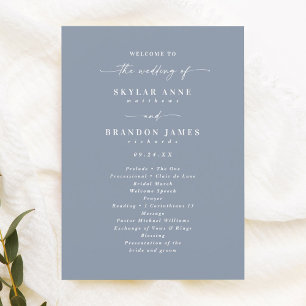 Simple Solid Dusty Blue Wedding Ceremony Program Programme