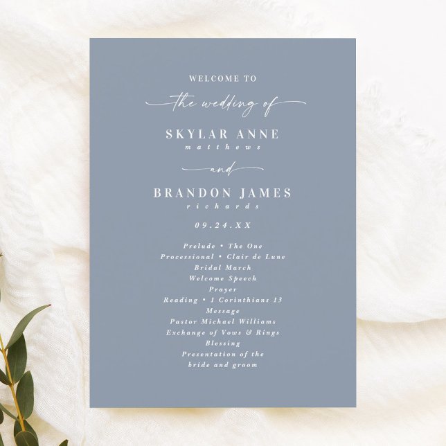 Simple Solid Dusty Blue Wedding Ceremony Program Programme (Creator Uploaded)