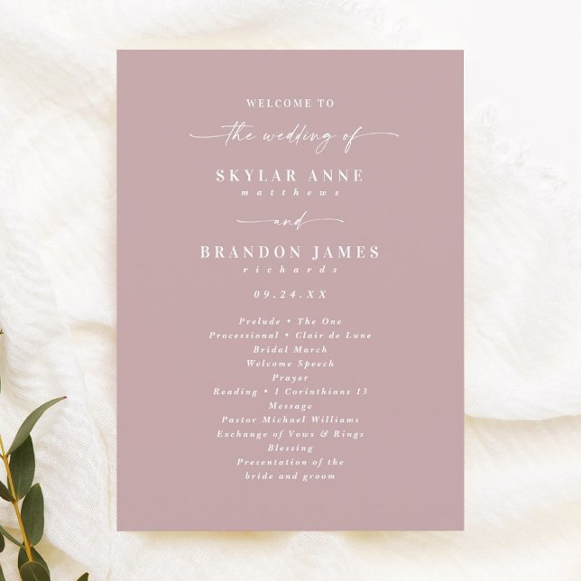 Simple Solid Dusty Mauve Wedding Ceremony Program Programme (Creator Uploaded)