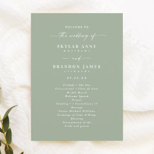 Simple Solid Leaf Green Wedding Ceremony Program Programme