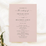 Simple Solid Light Pink Wedding Ceremony Program Programme<br><div class="desc">Simple Solid Light Pink Wedding Ceremony Program. This modern minimal Order of Services Card is simple classic and elegant with a plain solid background colour and a pretty signature script calligraphy font with tails. Shown in the new Colorway. Available in several colour options, or feel free to edit the colours...</div>