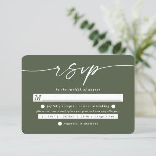 Simple Solid Monstera Green Wedding Meal Choice RSVP Card