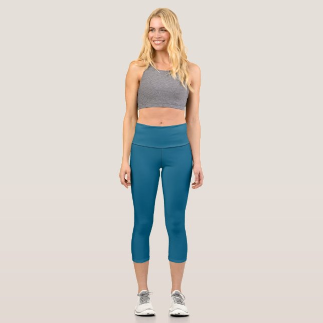 Simple Solid Ocean Blue Colour Capri Leggings (Front)