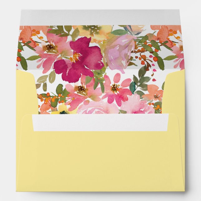 Simple Solid Yellow Watercolor Floral Bat Mitzvah Envelope (Back (Bottom))
