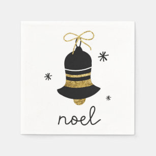 Simple sophisticated black gold bell noel festive napkin