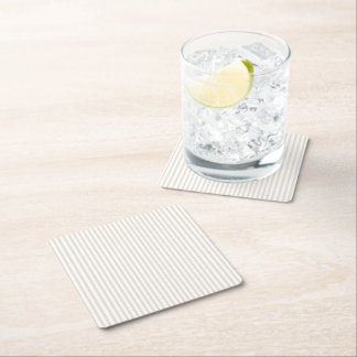 Simple Sophisticated Modern Tan and White Stripe Square Paper Coaster