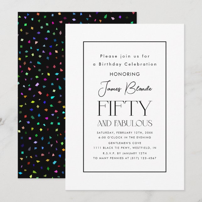Simple Sophisticated Unisex 50th Birthday Party Invitation (Front/Back)