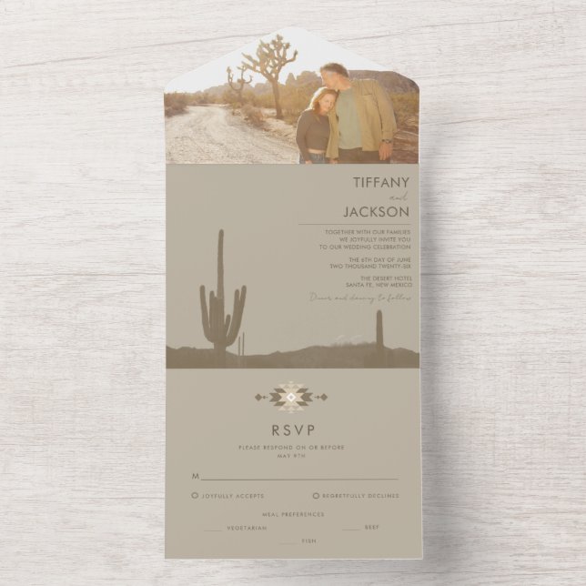 Simple Southwestern Cactus Photo Wedding All In One Invitation (Inside)