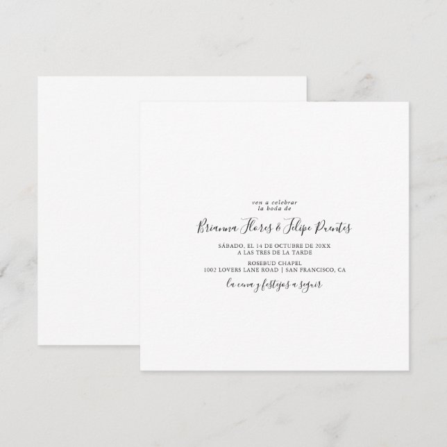 Simple Spanish Square Wedding Invitation (Front/Back)