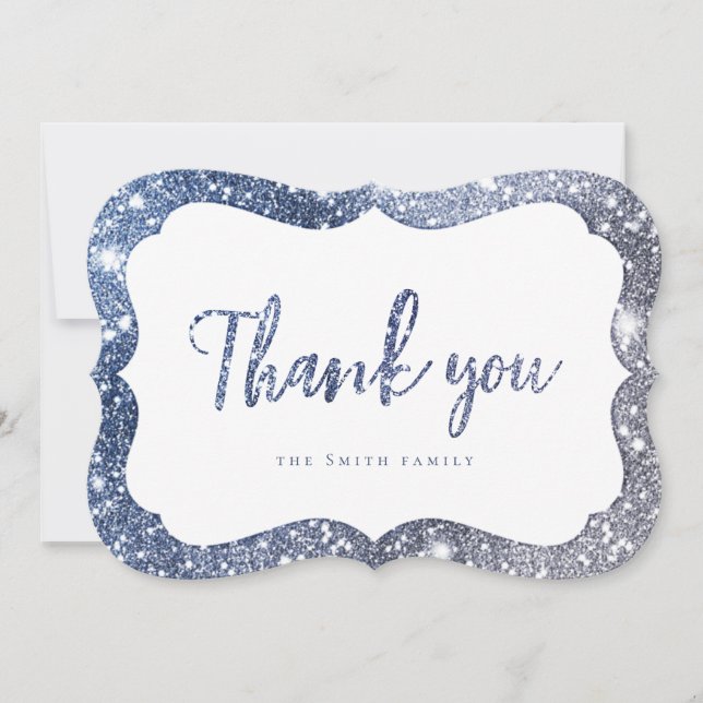 Simple sparkle blue glitter thank you invitation (Front)