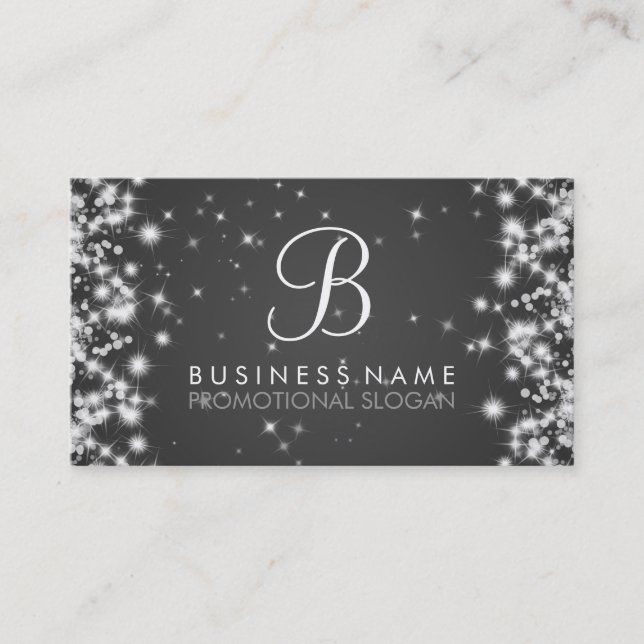 Simple Sparkle Monogram Black Business Card (Front)