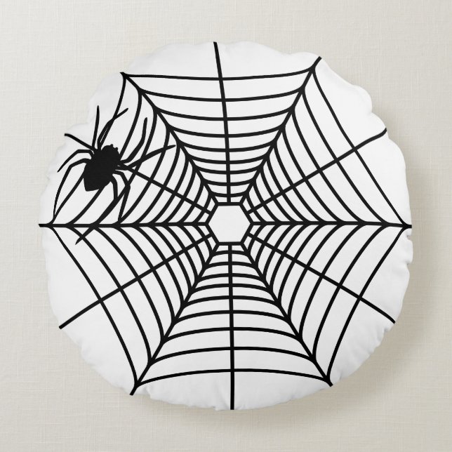 Simple Spiderweb With Spider Silhouette Halloween Round Cushion (Front)