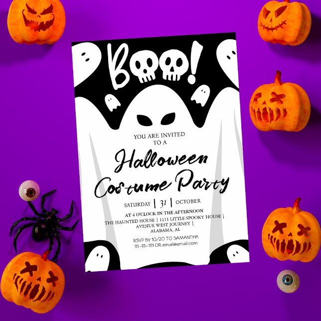 Simple Spooky Boo Ghost Halloween Costume Party Invitation (Creator Uploaded)