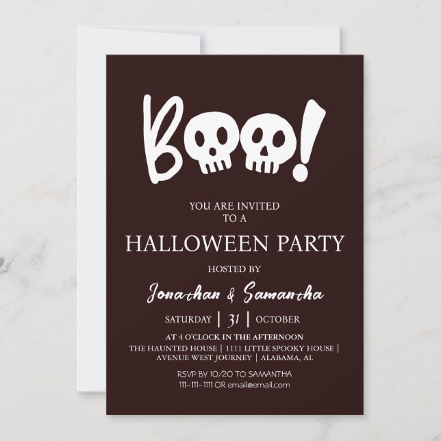 Simple Spooky Boo Skull Halloween Party Invitation (Front)