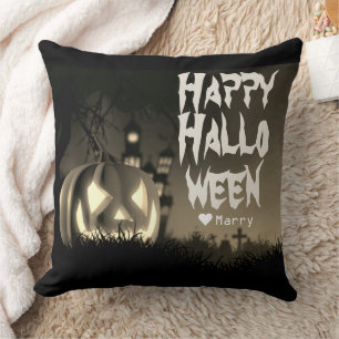 Simple Spooky Family Happy Halloween Pumpkin Cushion