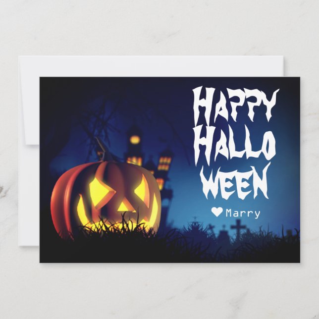 Simple Spooky Family Happy Halloween Pumpkin  Holiday Card (Front)