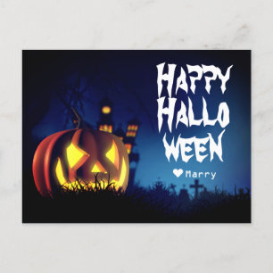 Simple Spooky Family Happy Halloween Pumpkin  Holiday Postcard