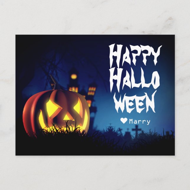 Simple Spooky Family Happy Halloween Pumpkin  Holiday Postcard (Front)