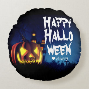 Simple Spooky Family Happy Halloween Pumpkin Round Cushion