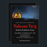 Simple Spooky Graveyard Halloween Party Invitation<br><div class="desc">Invite your guests to a night of magic and mystery with our personalised *Adult Halloween Haunted House Graveyard Costume Party Invitation*. Featuring a bewitching design of a haunted house behind a graveyard, scary carved pumpkin, and a tree this invitation is perfect for setting the stage for a night of spooky...</div>