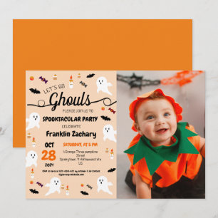 Simple Spooky Halloween Cute Ghouls Birthday Party Invitation