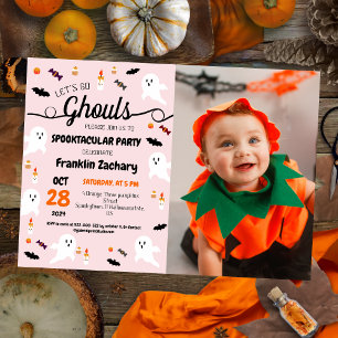 Simple Spooky Halloween Cute Ghouls Birthday Party Invitation