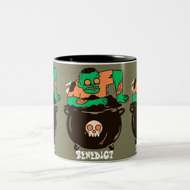 Simple Spooky Halloween Family Ghouls Zombie Two-Tone Coffee Mug (Center)