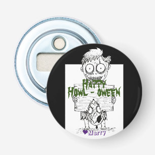 Simple Spooky Halloween Family Happy Howl-oween Bottle Opener