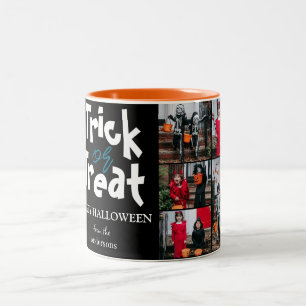 Simple Spooky pumpkin Halloween Photo Collage Two-Tone Coffee Mug