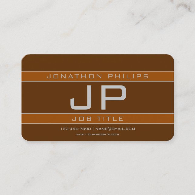 Simple Sporty Brown & Grey Geometric Business Card (Front)