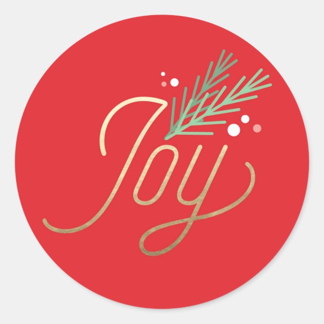 Simple Sprig Faux Foil Christmas Holiday Classic Round Sticker (Front)