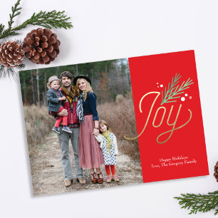 Simple Sprig Faux Foil Christmas Holiday Photo Card