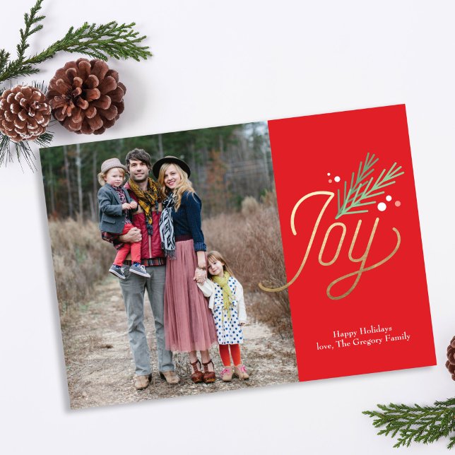 Simple Sprig Faux Foil Christmas Holiday Photo Card (Creator Uploaded)