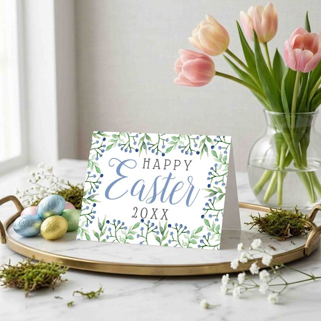 Simple Spring Blueberries Happy Easter Holiday Card (Creator Uploaded)