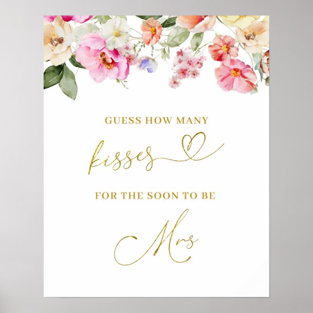 Simple Spring Floral Guess How Many Kisses Poster (Front)