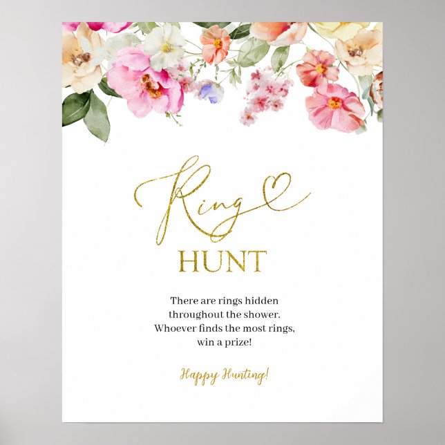 Simple Spring Floral Ring Hunt Game Sign (Front)