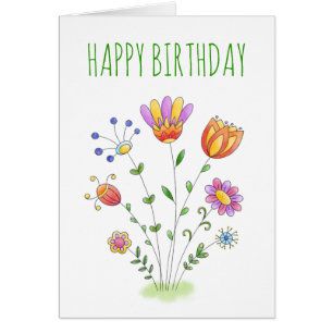 Simple Spring Flowers Watercolor Happy Birthday