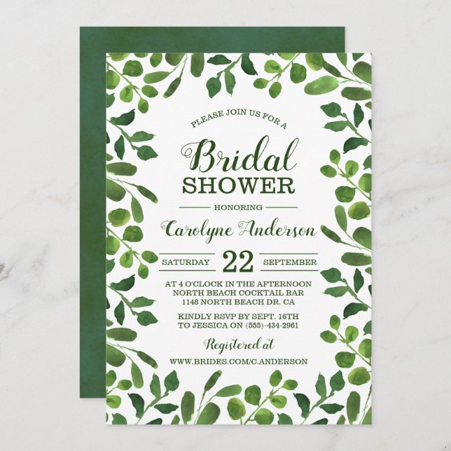 Simple Spring Foliage Bridal Shower Invitation (Front/Back)
