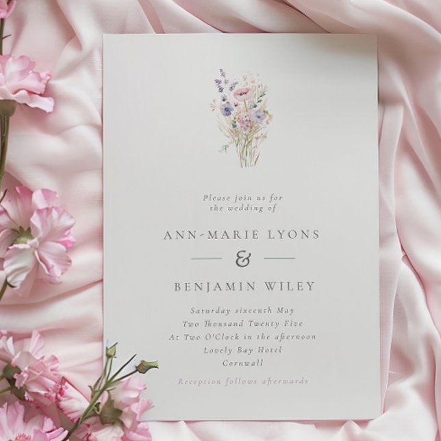 Simple Spring Lilac Wildflowers Wedding Invitation (Creator Uploaded)