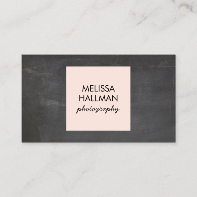 Simple Square Logo on Chalkboard for Photographers Business Card (Front)