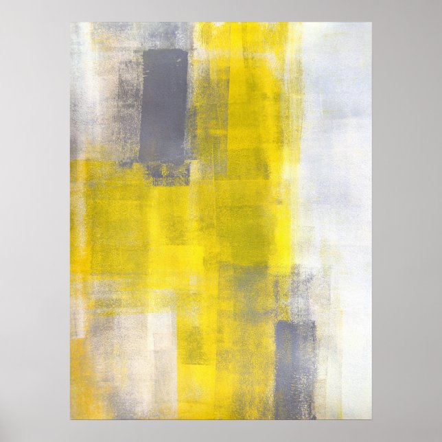 'Simple Squares' Grey and Yellow Abstract Art Poster (Front)