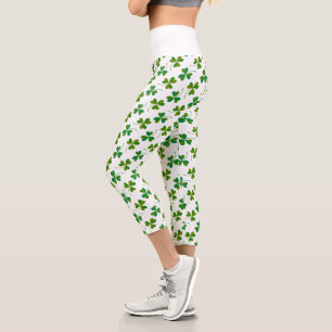 Simple St Patrick's Day Shamrock Pattern - Green Capri Leggings