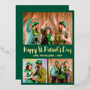 Simple St patricks day Shamrocks family 3 photo  Foil Holiday Card