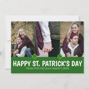 Simple St. patrick's day Shamrocks family 3 photo Holiday Card