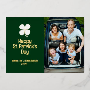 Simple St. patrick's day Shamrocks family photo Foil Holiday Card